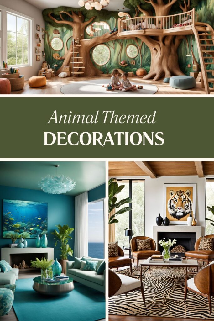 animal decorations safari woodland retreat marine life lions giraffes deer fox owl forest ocean fish seashells glass elephant tiger 