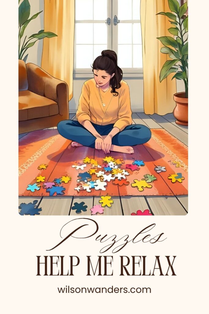 woman working on puzzle to relax