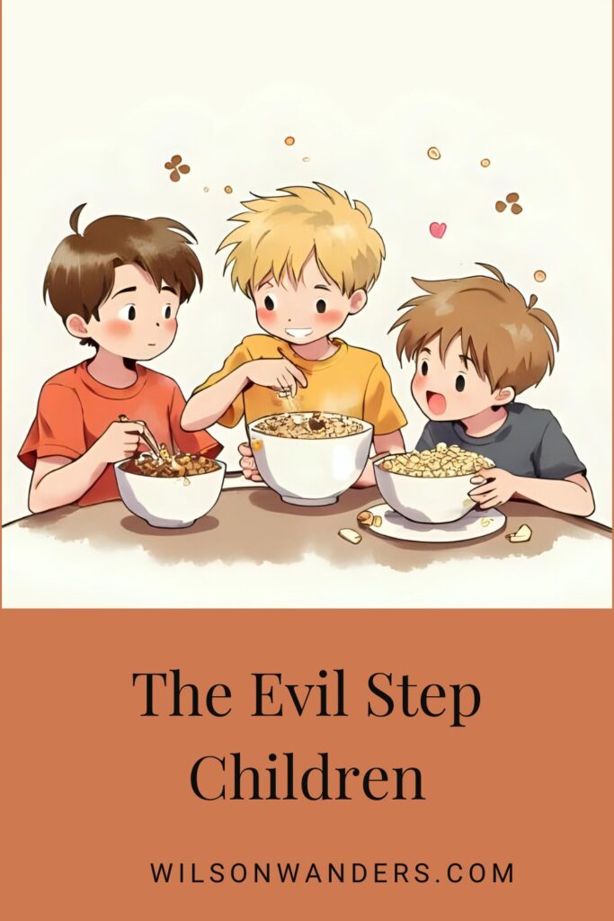 three boys eating cereal