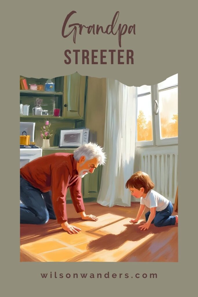 grandpa on the kitchen playing with granddaughter 